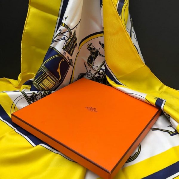 HERMÈS Scarf Ex Libris Silk Hugo Grygkar 1946 RARE Yellow Blue W/Box