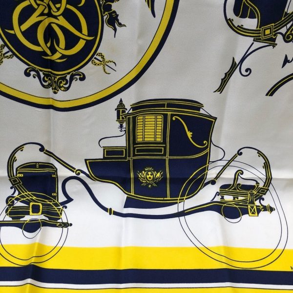 HERMÈS Scarf Ex Libris Silk Hugo Grygkar 1946 RARE Yellow Blue W/Box - Image 2