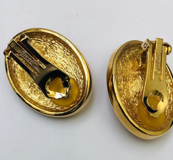 GROSSE 1980s Oval Swarovski Cyrstal Gold Tone Clip-On Vintage Earrings - Image 3