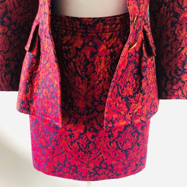 YVES SAINT-LAURENT Vintage Jacquard Brocade Floral Printed Suit Fitted Jacket Skirt 1990s Rare - Image 11