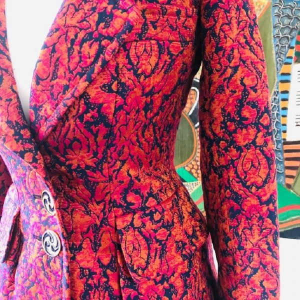 YVES SAINT-LAURENT Vintage Jacquard Brocade Floral Printed Suit Fitted Jacket Skirt 1990s Rare - Image 7