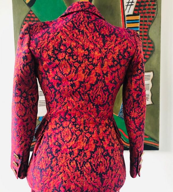 YVES SAINT-LAURENT Vintage Jacquard Brocade Floral Printed Suit Fitted Jacket Skirt 1990s Rare - Image 8