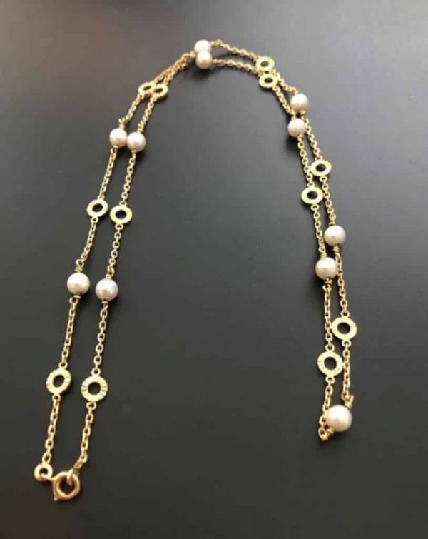 Necklace Pearl Gold Chain 18K