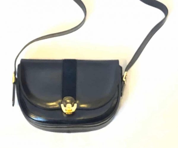 Leather Box Calf Shoulder Bag Vintage W/Suede Stripe and Gold Hardware 1990's - Image 2