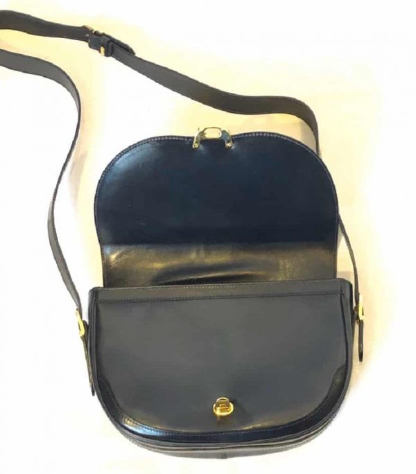 Leather Box Calf Shoulder Bag Vintage W/Suede Stripe and Gold Hardware 1990's - Image 3