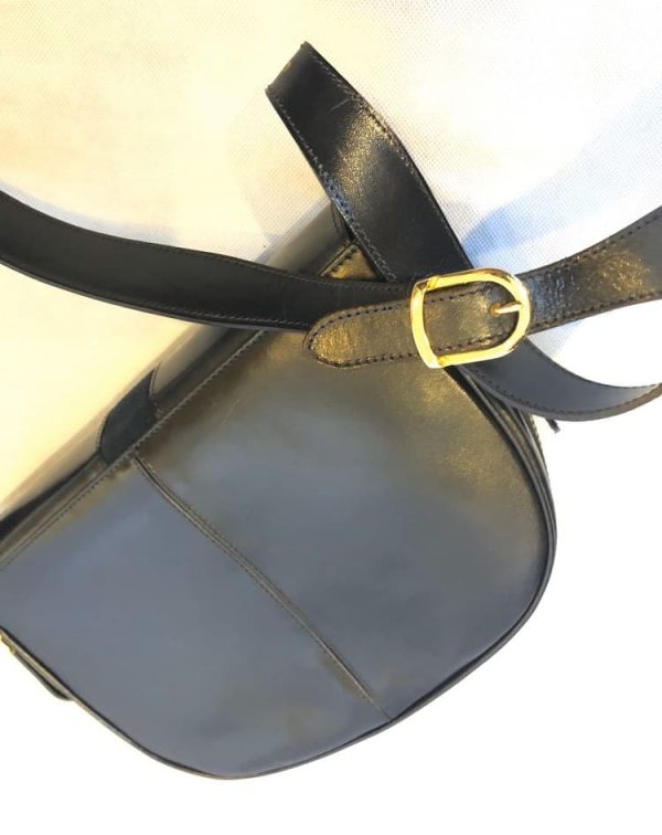 Leather Box Calf Shoulder Bag Vintage W/Suede Stripe and Gold Hardware 1990's - Image 4