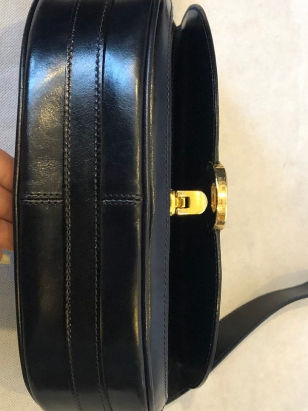Leather Box Calf Shoulder Bag Vintage W/Suede Stripe and Gold Hardware 1990's - Image 5