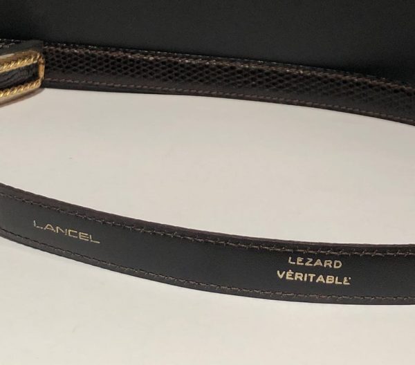 LANCEL Belt Vintage Brown Lizard Rectangular Double Buckle 90s - Image 6