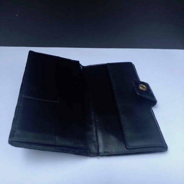 Vintage Wallet Purse Black Croc Hermès Stud Button Circa 70-80s - Image 11