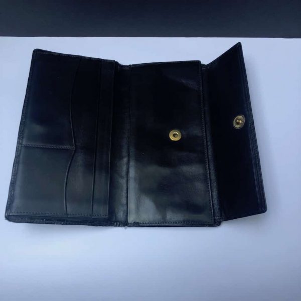Vintage Wallet Purse Black Croc Hermès Stud Button Circa 70-80s - Image 8