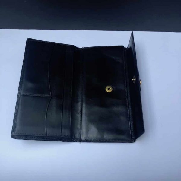 Vintage Wallet Purse Black Croc Hermès Stud Button Circa 70-80s - Image 9