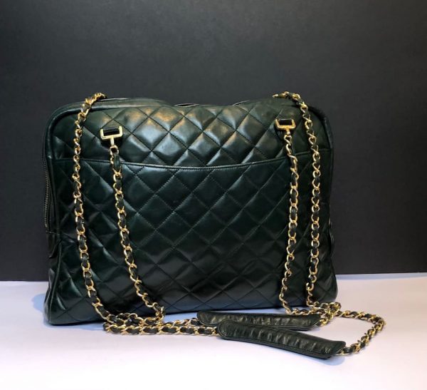 CHANEL 1989 Bag Quilted Lambskin Leather Double Chain Strap Racing Green - Image 2