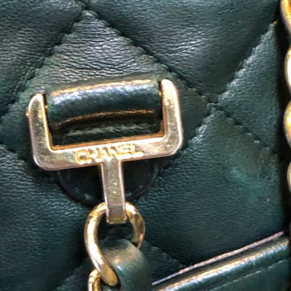 CHANEL 1989 Bag Quilted Lambskin Leather Double Chain Strap Racing Green - Image 9