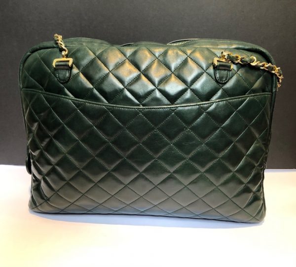 CHANEL 1989 Bag Quilted Lambskin Leather Double Chain Strap Racing Green - Image 5
