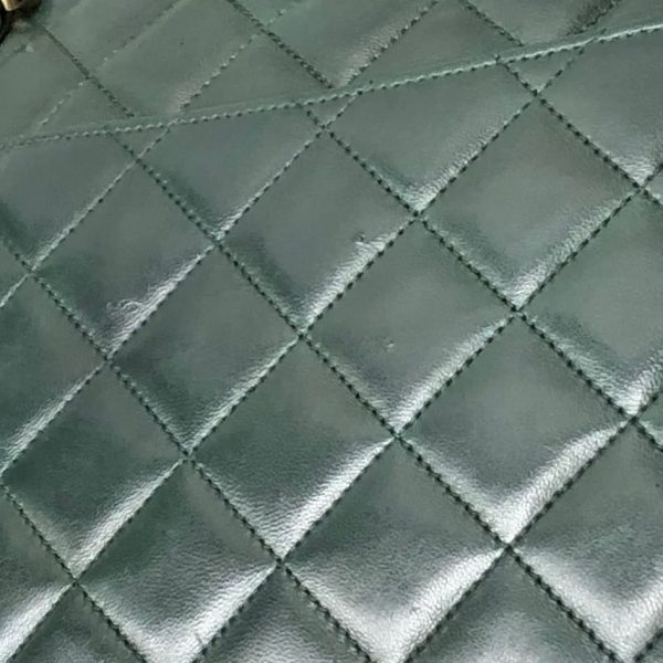 CHANEL 1989 Bag Quilted Lambskin Leather Double Chain Strap Racing Green - Image 10