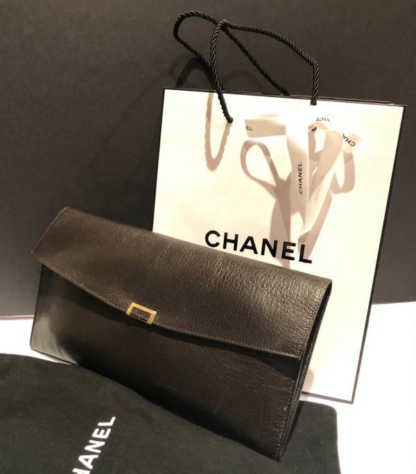CHANEL Vintage Flap Wallet Clutch Brown Bag 1970-80s