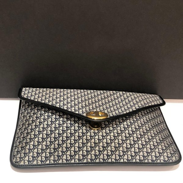 CHRISTIAN DIOR 1970s Monogram Blue Clutch Pouch Bag Vintage - Image 5