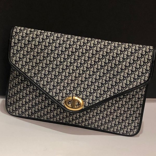 CHRISTIAN DIOR 1970s Monogram Blue Clutch Pouch Bag Vintage - Image 2