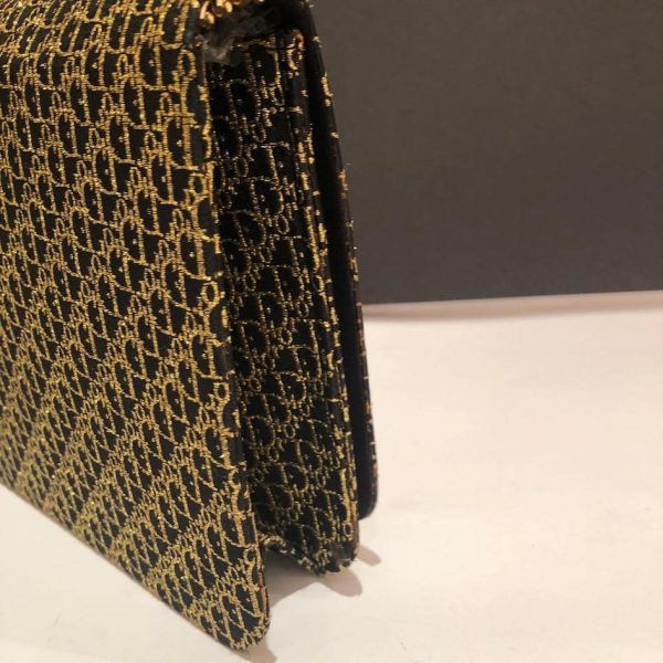 CHRISTIAN DIOR 1970s Monogram Evening Clutch Chain Gold Black Vintage - Image 9