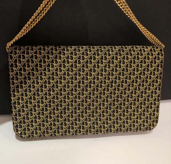 CHRISTIAN DIOR 1970s Monogram Evening Clutch Chain Gold Black Vintage - Image 2