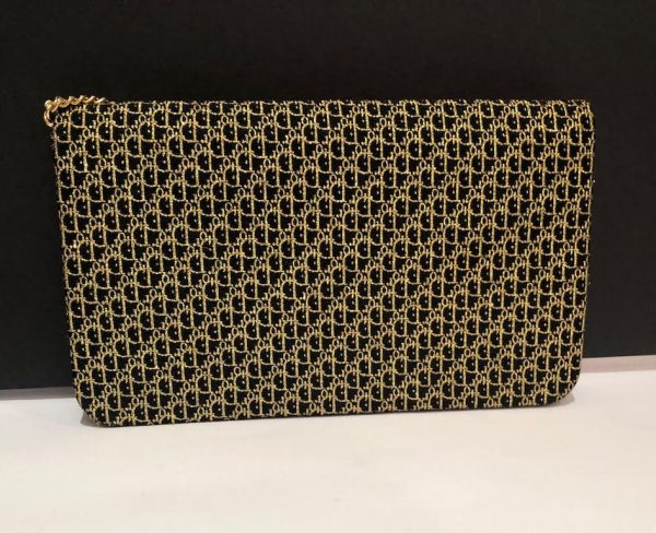CHRISTIAN DIOR 1970s Monogram Evening Clutch Chain Gold Black Vintage - Image 3