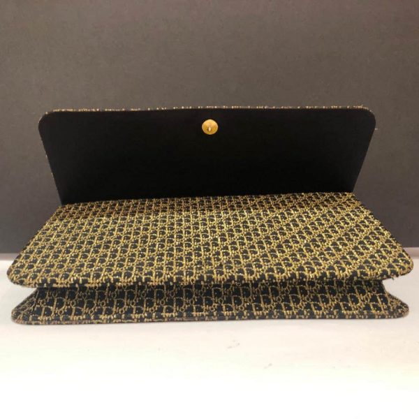 CHRISTIAN DIOR 1970s Monogram Evening Clutch Chain Gold Black Vintage - Image 7