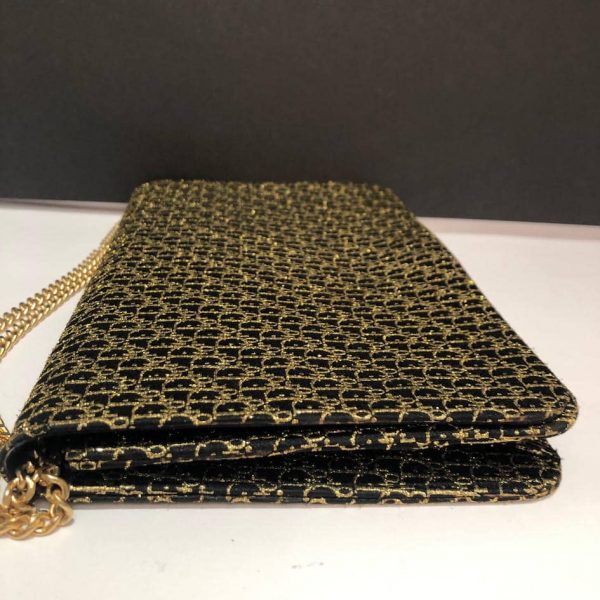 CHRISTIAN DIOR 1970s Monogram Evening Clutch Chain Gold Black Vintage - Image 6