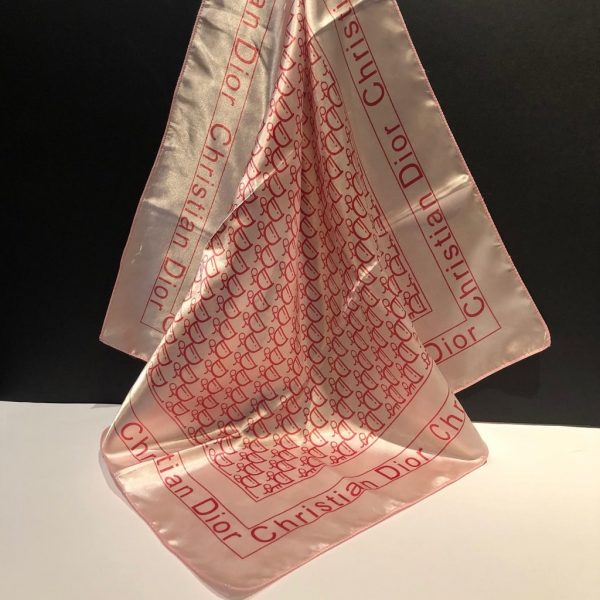 CHRISTIAN DIOR Scarf Silk Dior Monogram Logo Red Pink 80s - Image 2