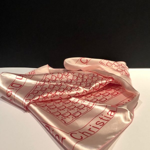 CHRISTIAN DIOR Scarf Silk Dior Monogram Logo Red Pink 80s - Image 3