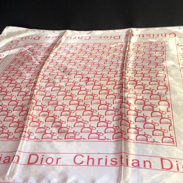 CHRISTIAN DIOR Scarf Silk Dior Monogram Logo Red Pink 80s - Image 5