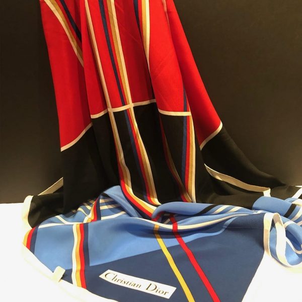 CHRISTIAN DIOR Scarf Vintage Geometric Print 1970s W/Box