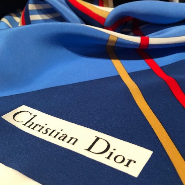 CHRISTIAN DIOR Scarf Vintage Geometric Print 1970s W/Box - Image 3