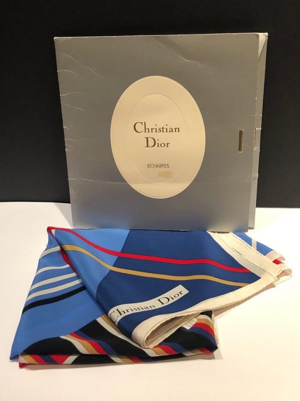 CHRISTIAN DIOR Scarf Vintage Geometric Print 1970s W/Box - Image 2
