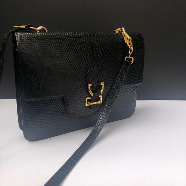 HERMÈS Handbag Sandrine Black Lizard Limited Edition Rare 1982 - Image 6