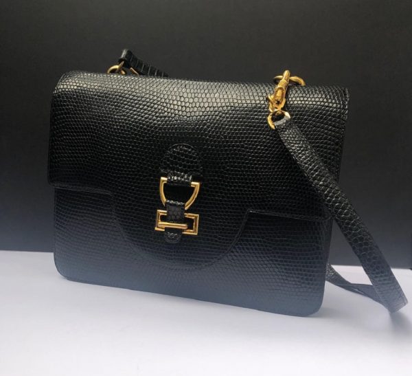 HERMÈS Handbag Sandrine Black Lizard Limited Edition Rare 1982 - Image 7