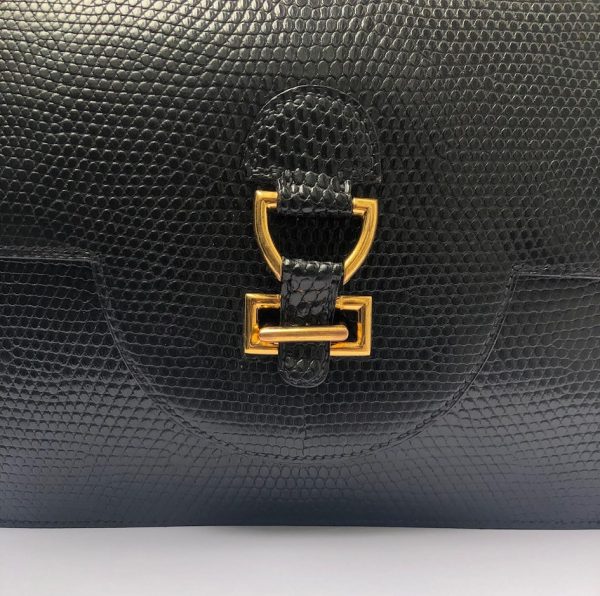 HERMÈS Handbag Sandrine Black Lizard Limited Edition Rare 1982 - Image 9