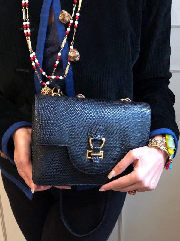 HERMÈS Handbag Sandrine Black Lizard Limited Edition Rare 1982 - Image 3