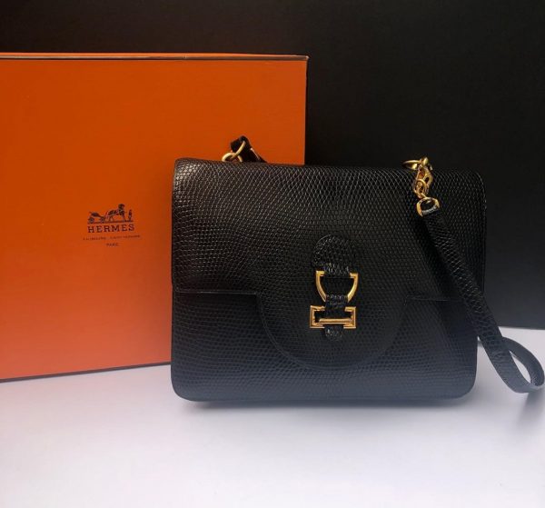 HERMÈS Handbag Sandrine Black Lizard Limited Edition Rare 1982 - Image 4