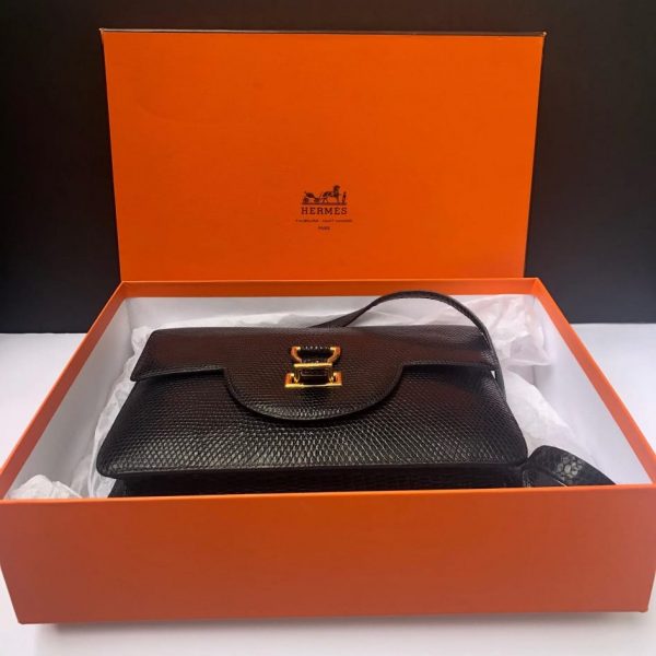 HERMÈS Handbag Sandrine Black Lizard Limited Edition Rare 1982 - Image 13