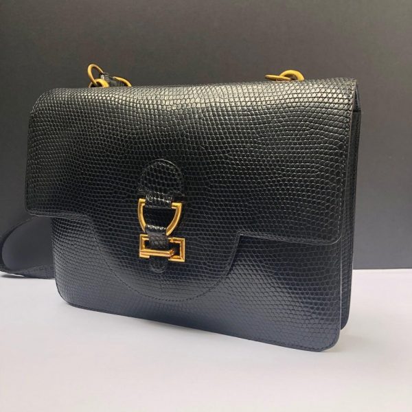 HERMÈS Handbag Sandrine Black Lizard Limited Edition Rare 1982 - Image 5
