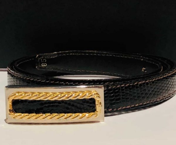 LANCEL Belt Vintage Brown Lizard Rectangular Double Buckle 90s - Image 2