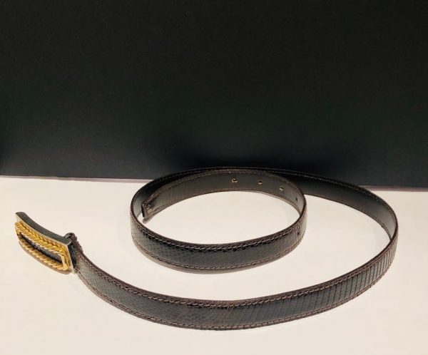 LANCEL Belt Vintage Brown Lizard Rectangular Double Buckle 90s - Image 4