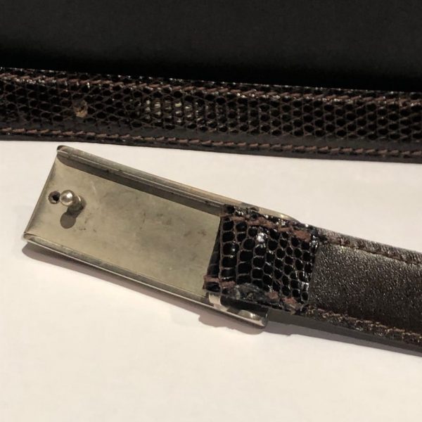 LANCEL Belt Vintage Brown Lizard Rectangular Double Buckle 90s - Image 5