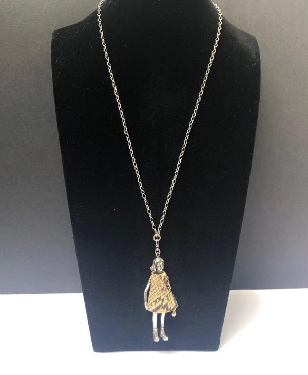 SERVANE GAXOTTE Hang Pendant Articulated Little Girl Long Chain Necklace Silver & Python Dress - Image 4