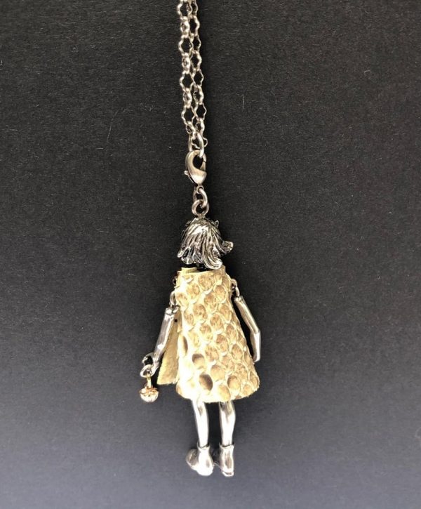 SERVANE GAXOTTE Hang Pendant Articulated Little Girl Long Chain Necklace Silver & Python Dress - Image 7