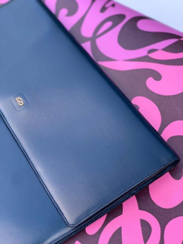 ST DUPONT PARIS Leather Document Lap Top Holder Flat Vintage Saddle Stitch