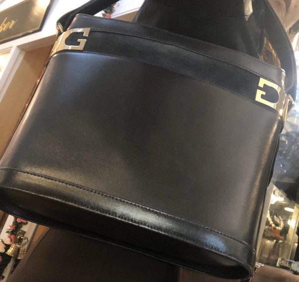 Leather Bucket Bag Box Calf Leather Vintage W/Suede Stripe - Image 3