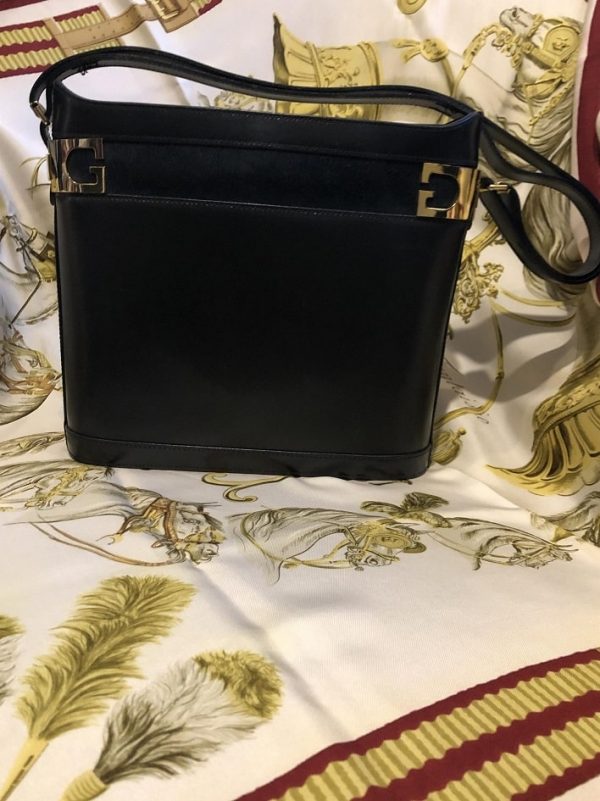 Leather Bucket Bag Box Calf Leather Vintage W/Suede Stripe - Image 4