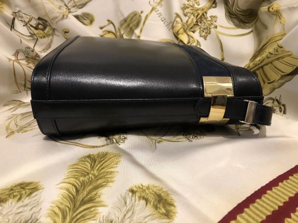 Leather Bucket Bag Box Calf Leather Vintage W/Suede Stripe - Image 5