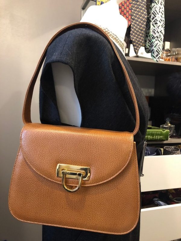 Leather Bag Vintage Gold Tone Hardware Tan - Image 2